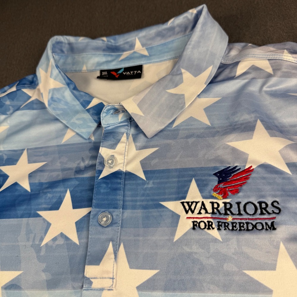 Yatta Golf Mens 3XL Warriors for Freedom Patriotic American Flag Polo Shirt Blue